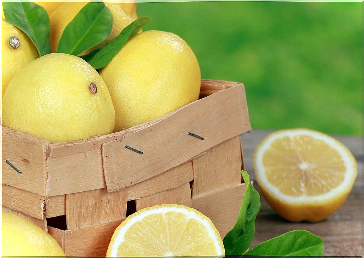 Lemons in a wooden box