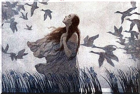 Girl and birds