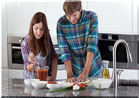 Couple cooking together