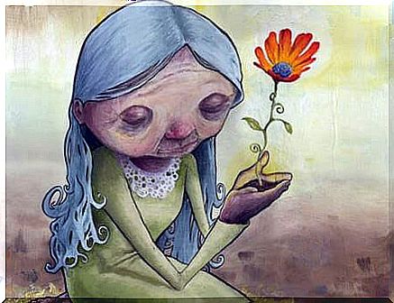 old woman with flower - young hearted people